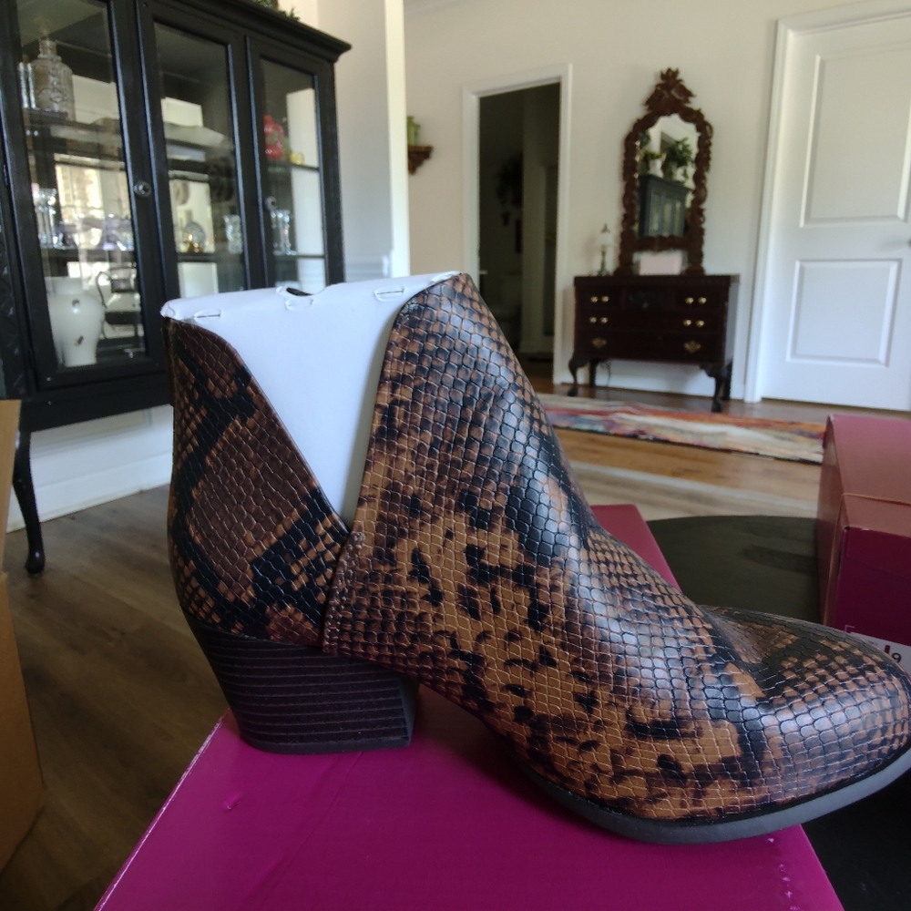 Brown imitation snake skin booties